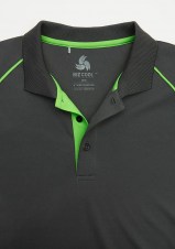 bizp405ms_razor mens polo_grey fluro lime_placket detail_01